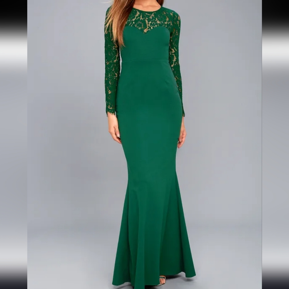 Lulus Whenever You Call Forest Green Lace Maxi Dress Sz M - Picture 1 of 8